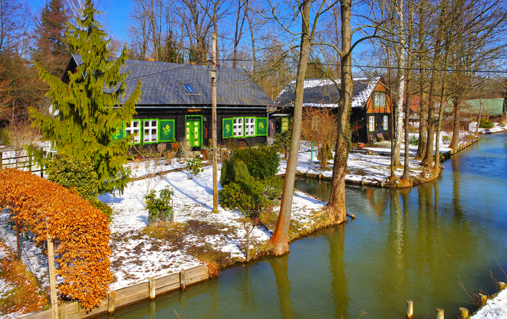 winterliches Lehde im Spreewald, Deutschland